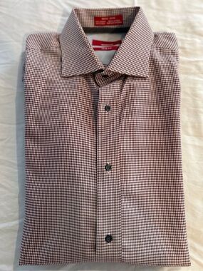 Red Micro-Check Casual Button-Down Shirt